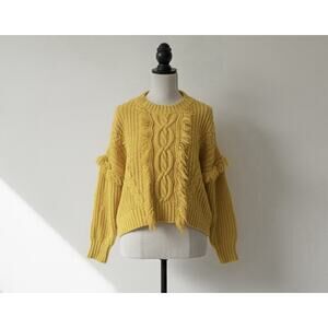 Anthropologie Fate Sweater Women’s Gold Fringe Trim Sweatshirt Boho Medium